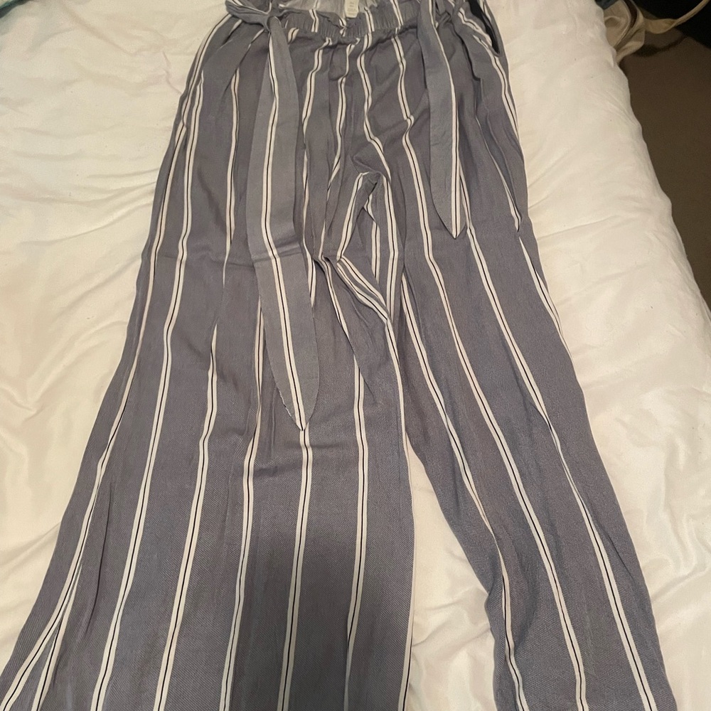 Blue and white striped, tie waist pants. Flowy and perfect for summer